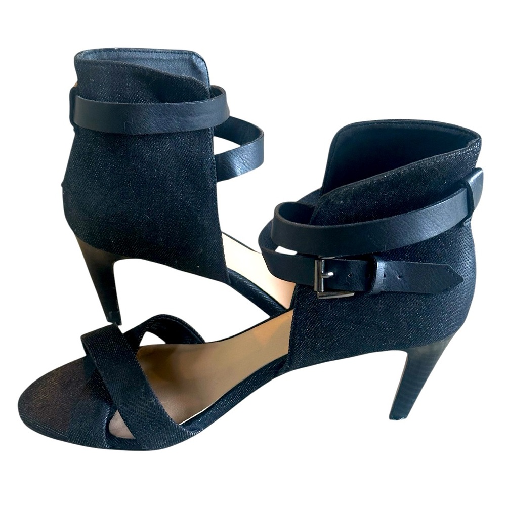 Joe's Jeans Marcy Black Denim Sandals Wrap Ankle Strap Closed Back Size 6.5
